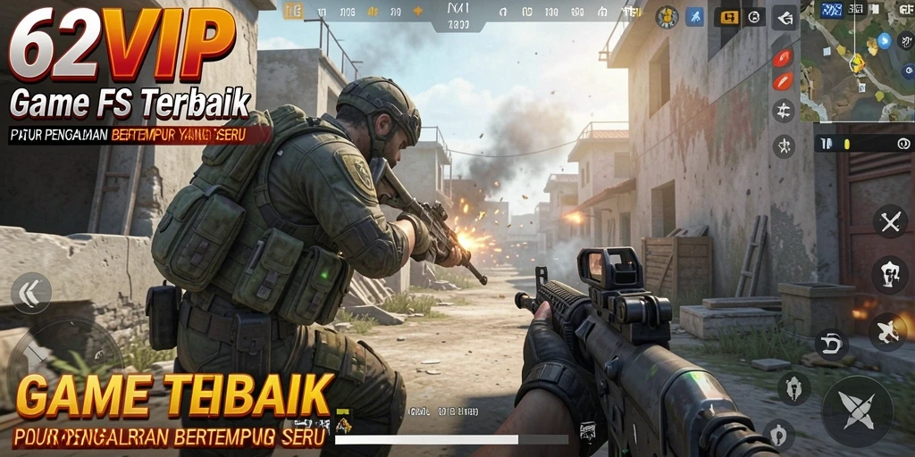 Screenshot gameplay 62VIP yang menunjukkan aksi tembak-menembak yang intens.