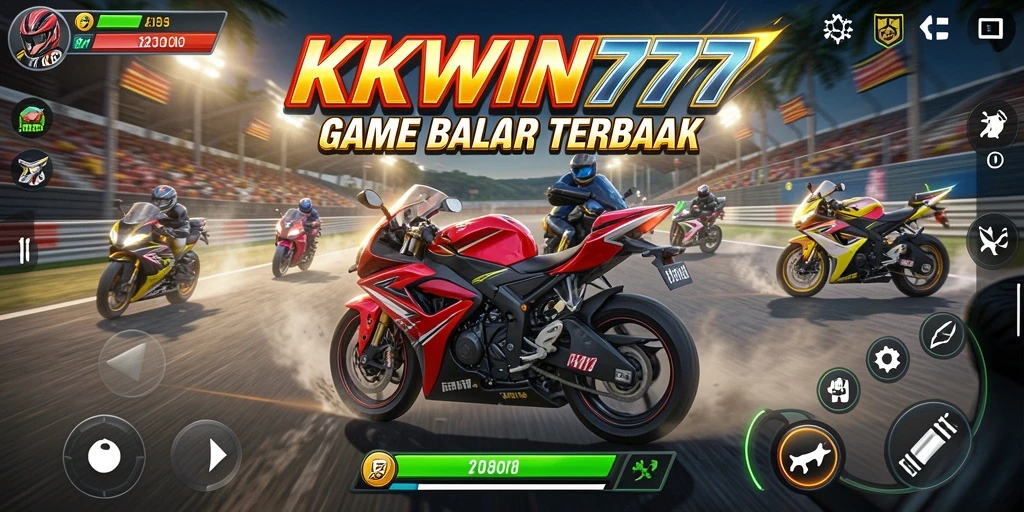 Screenshot menunjukkan aksi balap motor yang mendebarkan dari KKWIN777.