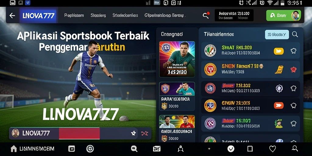 Screenshot LNOVA777 menampilkan antarmuka yang dinamis untuk taruhan Sportsbook.